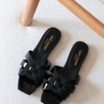 YSL Tribute Flat Sandals - Black