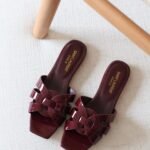 YSL Tribute Flat Sandals - Maroon
