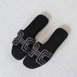 Hermès Oran Sandal - Black with silver wreath