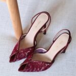 Andrea Wazen Katy Slingback Heels - Burgundy