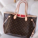 Louis Vuitton Neverfull MM bag - Monogram tan with red