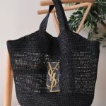 YSL Icare Maxi Cassandre crochet raffia tote bag - Black