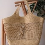 YSL Icare Maxi Cassandre crochet raffia tote bag - Beige