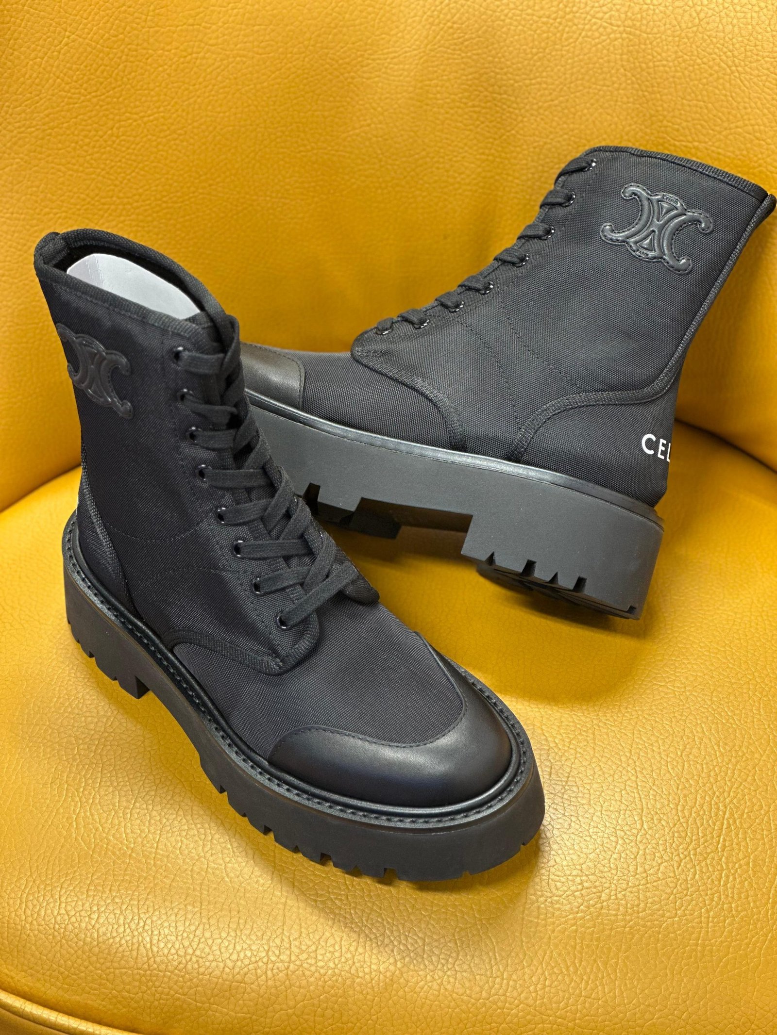 Celine Bulky cloth lace up boot