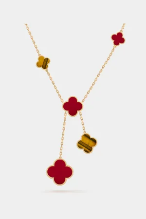 VAN CLEEF & ARPELS Magic Alhambra Necklace 6 motifs Yellow Gold Carnelian Tiger Eye
