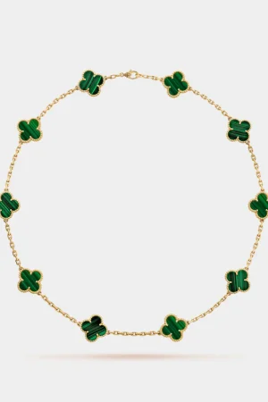 VAN CLEEF & ARPELS Vintage Alhambra Necklace 10 Motifs Yellow Gold Malachite