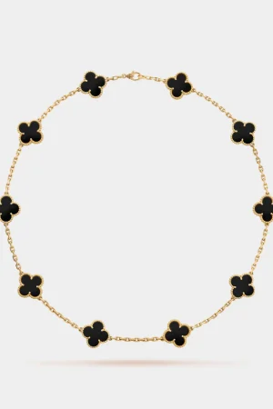 VAN CLEEF & ARPELS Vintage Alhambra Necklace 10 Motifs Yellow Gold Onyx