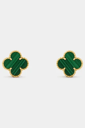 VAN CLEEF & ARPELS Vintage Alhambra Earrings Yellow Gold Malachite