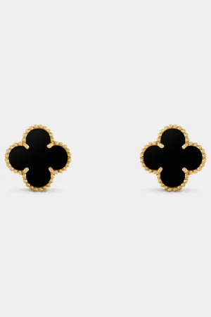 VAN CLEEF & ARPELS Vintage Alhambra Earrings Yellow Gold Onyx