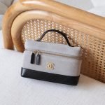 Chanel Suede Slim Vanity Case With Chain - Gray